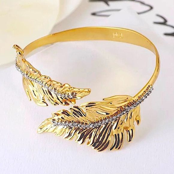 Alexis Bittar Jewelry - ALEXIS BITTAR Bypass Crystal Gold Leaf Cuff Bangle in Gold - Adjustable